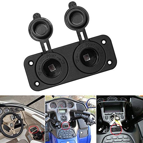 Motorcycle Car Cigarette Lighter Splitter 12V 24V Waterproof Power Socket Adapter Dual Plate Panel Mount Charger + 4 Screws 4 Screw Caps