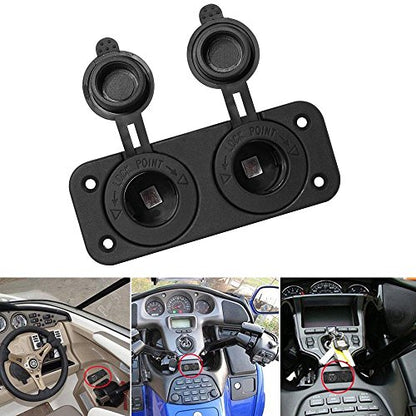 Motorcycle Car Cigarette Lighter Splitter 12V 24V Waterproof Power Socket Adapter Dual Plate Panel Mount Charger + 4 Screws 4 Screw Caps