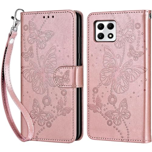 for T-Mobile Revvl 7 5G Wallet case, Rose Gold-Butterfly | 3 Card Holders, Kickstand, Shockproof TPU Shell, PU Leather, Magnetic Closure, Protective Flip Folio Cover, Women - color: 6