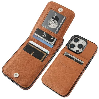 KIHUWEY for iPhone 16 Pro Wallet Case Card Holder, Lichee Light Brown | Credit Card Slots, PU Leather, Kickstand, Magnetic, Flip Heavy Duty Protection Cover for Men Women - color: Lichee Light Brown