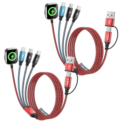 Travel Essentials Triple USB C 4in2 Multi Charging Cable for iWatch Charger - color: Dark Red&Black&Sky Blue, size: AC to 2C+L+iWatch