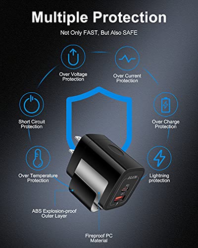 3Pack Dual Port USB-C Wall Plug-in USBC Charger, AILKIN 20W Power Delivery - color: Black