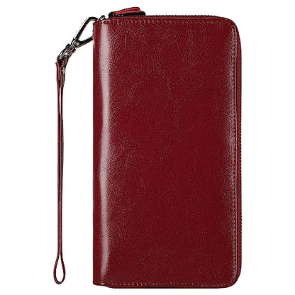 Small Compact Women Wallet RFID Blocking Genuine Leather Bifold Purse with ID Windows - color: 2-waxed Wine Red, size: One Size