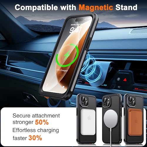 Oterkin Magnetic Stand for iPhone 15 Case Waterproof IP68, Black - color: Black, size: iPhone 15 6.1''