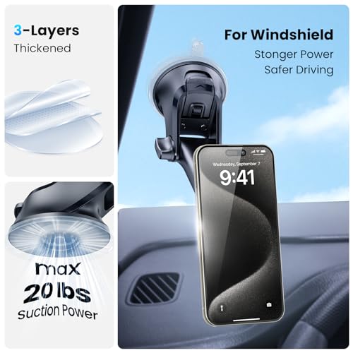 APPS2Car Magnetic Phone Mount for Car, Dashboard & Windshield Suction Cup - color: Black-Red
