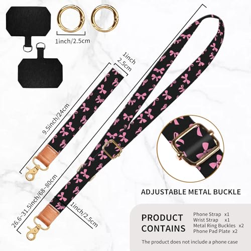 Phone Lanyard Crossbody Wrist Strap, Universal Adjustable Neck Strap for Phone Case Keys ID Badges - color: Pink Black Bowtie