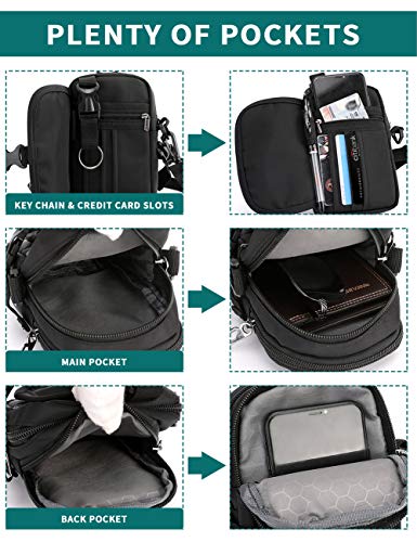 Lohol Multifunction Cell Phone Holster, One Shoulder Pouch with Carabiner, Outdoor Tactical Waist Belt Bag, Security Purse Crossbody Gadget Pocket for Smartphone Up to 6.5 inches - color: 1# Black