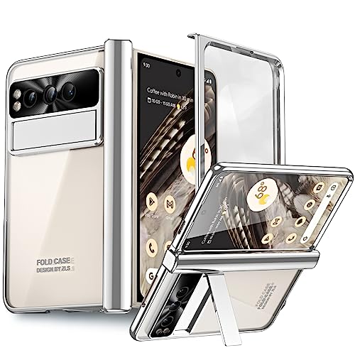 for Google Pixel Fold Case with Screen Protector & Kickstand & Hinge Protection 360 Full Body Shockproof Phone Cover Case for Google Pixel Fold 2023 - Silver