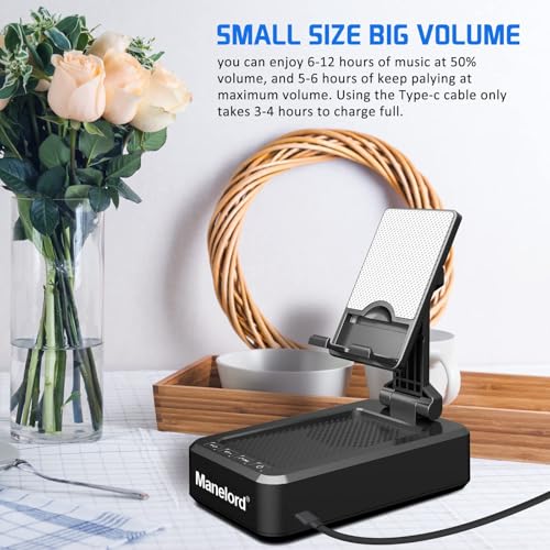 Cell Phone Stand with Wireless Bluetooth Speaker Compatible for iPhone/Samsung/iPad Tablet, Anti-Slip Design Phone Stand with HD Surround Sound for Home,Office,Outdoor etc. - color: Black