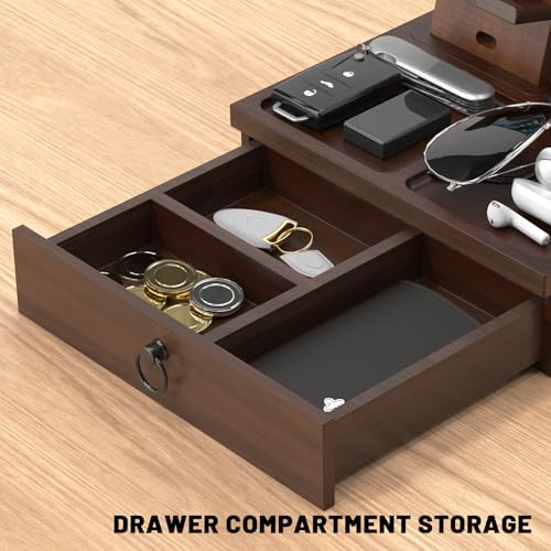 Wood Phone Docking Station, Nightstand Organizer with Drawer - color: Elegant Walnut, size: Without charging station