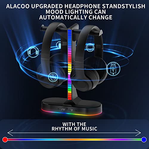 Dual Headphones Stand with Charger for Men, Headset Holder Stand for Desk - color: Black