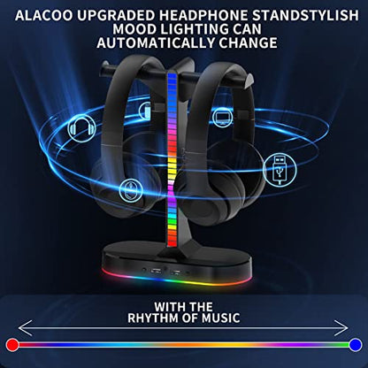 Dual Headphones Stand with Charger for Men, Headset Holder Stand for Desk - color: Black