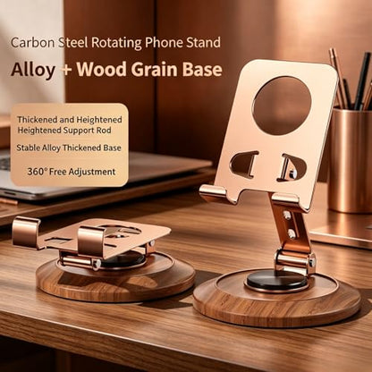 Adjustable Cell Phone Stand,360 Rotating Foldable Desktop (Wood Grain Color)