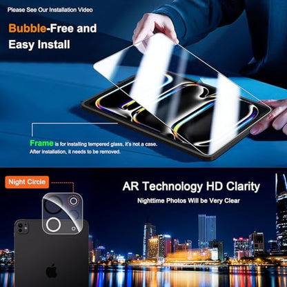 QHOHQ Screen Protector for iPad Pro 11 Inch M4 (2024) [with Camera Lens Protector], Full Coverage Tempered Glass, [Face ID & Apple Pencil Compatible], with Easy Installation Frame, HD Clear [2+2 Pack] - size: iPad Pro 11 Inch 2024