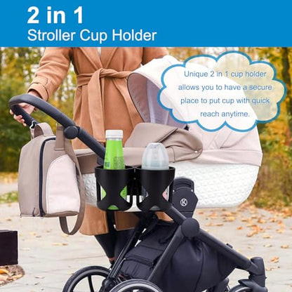 Accmor Stroller Cup Holder, Cup Holder for Walker Bike Wheelchair - color: Double Cup Holder-Black