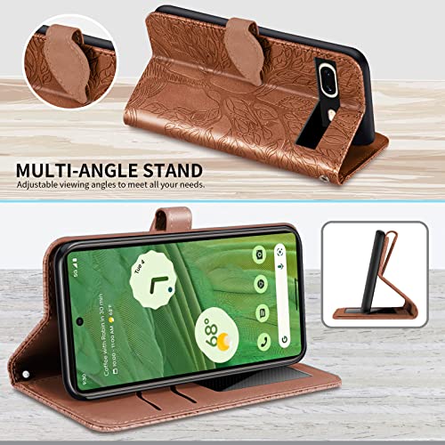Wallet Case for Google Pixel 7 with Card Holder/Slot,PU Leather Folio Flip Shell [Kickstand][Magnetic Closure][Wrist Strap] Shockproof Cover Fit Google Pixel 7, Brown - color: Brown, size: Google Pixel 7