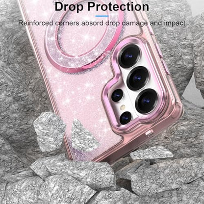 WATACHE for Samsung Galaxy S26 Ultra Case, Glitter Sparkle Bling Heavy Duty Shockproof Protective Phone Case with Kickstand, Anti-Scratch Clear Pink Cover - color: Clear Pink, size: s26 ultra case