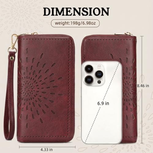 APHISON Wallet Women Large Capacity Clutch Purse For Ladies Card Holder RFID Wristlet Phone Zipper Coin Travel Pocket - color: 09-magenta