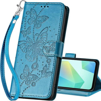 for Samsung Galaxy A16 5G Wallet case, Blue-Butterfly | 3 Card Holders, Kickstand, Shockproof TPU Shell, PU Leather, Magnetic Closure, Protective Flip Folio Cover, Women - color: 8