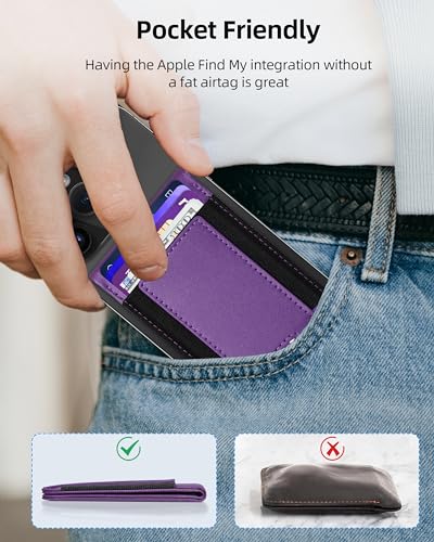 for Magsafe Wallet Works with Apple Find My, Leather Magnetic Phone Wallet - color: Purple