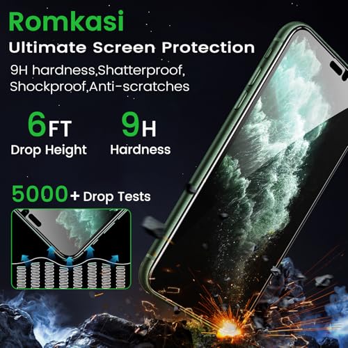 Romkasi 3 Pack Privacy Screen Protector for iPhone 11 Pro Max 6.5 Inch with 3 Pack Camera Lens Protector, Anti Spy Tempered Glass Film, Anti-Scratch, Touch Sensitive, Case Friendly - color: iPhone 11 Pro Max
