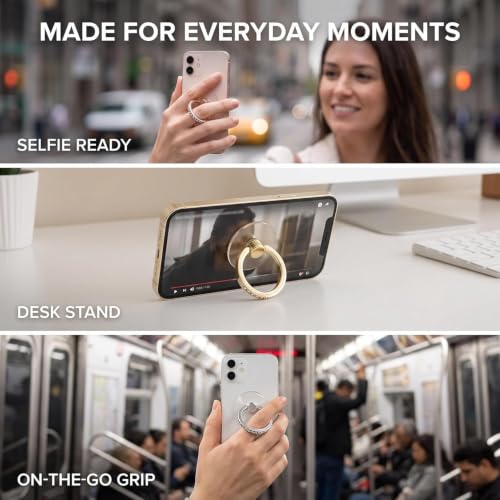 3 Pcs Finger Ring Set Stands Cellphone Ring Holder, Rhinestones Phone Holder 360° Rotation Ring Stand, Clear Cell Phone Kickstand for Most of Phones, Tablets