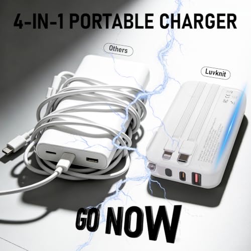 Portable Charger with Built-in Wall Plug, 10000mAh Power Bank with Built-in USB-C and Lightning Cables, 22.5W Fast Charging Battery Pack for iPhone and Samsung and Travel - color: White