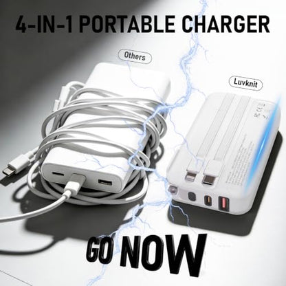 Portable Charger with Built-in Wall Plug, 10000mAh Power Bank with Built-in USB-C and Lightning Cables, 22.5W Fast Charging Battery Pack for iPhone and Samsung and Travel - color: White