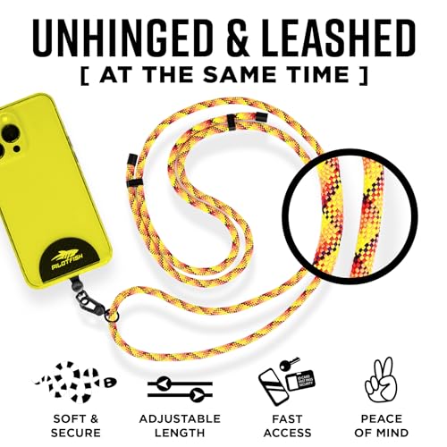 Pilotfish Team Phone Lanyard Strap – Universal Neck & Crossbody Cell Phone Holder, Anti‑Drop, Adjustable for iPhone & Android - color: Black Buckle/Yellow Orange