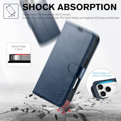 TUCCH Case Wallet for iPhone 17 Pro (6.3"), RFID Blocking Folio, Dark Blue | 4 Card Holders, Kickstand, PU Leather, Magnetic Closure, Shockproof TPU Shell, Protective Flip Cover - color: Dark Blue