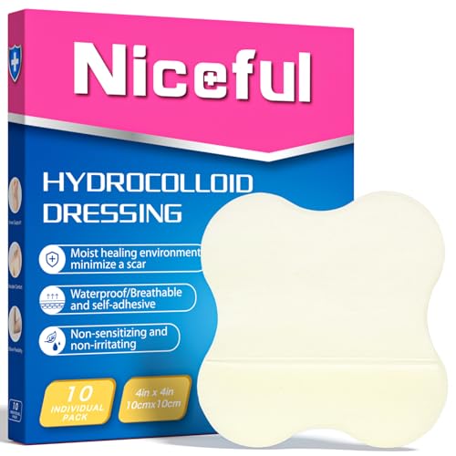 Niceful Hydrocolloid Bandages 4"x4" for Knee, Elbow, 10 Count - size: 4" x 4" (10 Dressings)