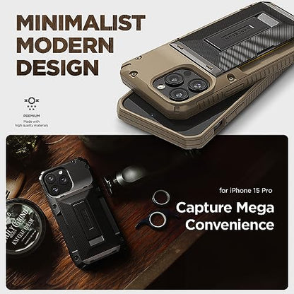 VRS DESIGN Damda Glide Hybrid Phone Case Designed for iPhone 15 Pro (2023), Functional Sturdy Wallet Card Holder Kickstand Case Compatible with iPhone 15 Pro (Matte Black) - color: Matte Black, size: iPhone 15 Pro