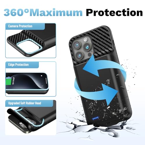 Battery Case for iPhone 15 Pro Max (6.7 inch), 13800mAh [High Capacity] 2026 Upgraded Portable Battery Charging Charger Case, Rechargeable Battery Back with Tempered Glass Screen Protector,Black - size: for iPhone 15 Pro Max (6.7 inch)