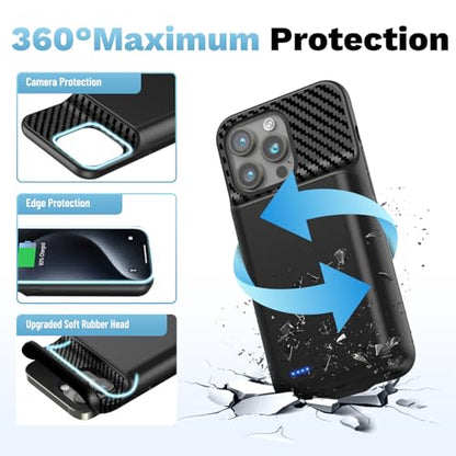 Battery Case for iPhone 15 Pro Max (6.7 inch), 13800mAh [High Capacity] 2026 Upgraded Portable Battery Charging Charger Case, Rechargeable Battery Back with Tempered Glass Screen Protector,Black - size: for iPhone 15 Pro Max (6.7 inch)