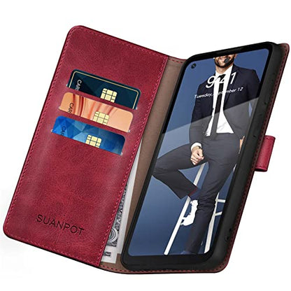 SUANPOT for Motorola（Moto G Power 2022） Wallet case 【RFID Blocking】 Credit Card Holder, Flip Folio Book PU Leather Phone case Shockproof Cover for Women Men Power2022 Red - color: Red