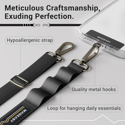 MAGEASY Rover iPhone Lanyard Crossbody with Tether Tab & Attachment Loop, Adjustable Anti Theft Phone Strap for Samsung Google Pixel, 20mm Neck Shoulder Lanyard, Holds 55lb (Dual Clip, Black) - color: Black, size: Dual Clip