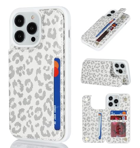 iCoverCase Compatible with iPhone 14 Pro Case with Card Holder, Wallet Case for Women Men RFID Blocking PU Leather Protective Phone Case 6.1 Inch (Gray Leopard) - color: Gray Leopard