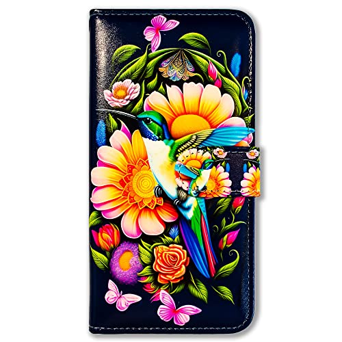 Bcov Case for iPhone 17 Pro,Hummingbird Butterfly Flowers Leather Flip Phone Case Wallet Cover with Card Slot Holder Kickstand Case for iPhone 17 Pro - color: Hummingbird Butterfly Flowers