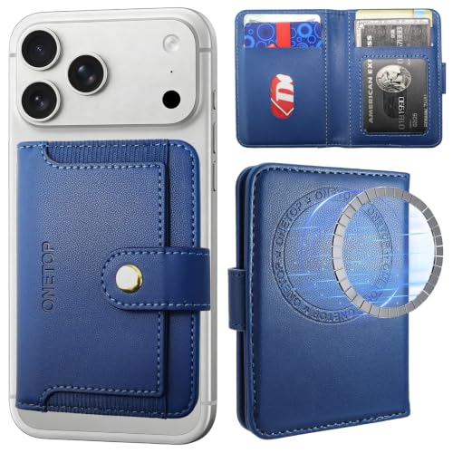 ONETOP for MagSafe Wallet,Magnetic Phone Wallet with 5 Card Slots,Blue | 1-12 Cards/Cash Holder for iPhone 17/16/15/14/13/12 Series,Detachable Wallet Stick-On Back,PU Leather RFID Blocking Kickstand - color: Blue