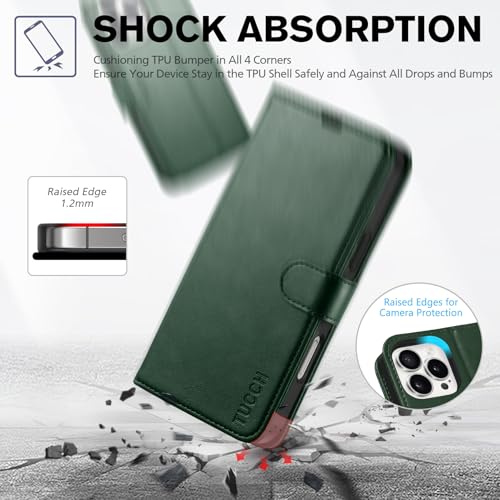 TUCCH Wallet Case for iPhone 16 Pro Max 6.9" 2024, 4 Card Slots, Evergreen | RFID Blocking, Viewing Stand, Shockproof TPU Shell, PU Leather, Magnetic Closure, Protective Folio Flip Cover - color: Evergreen