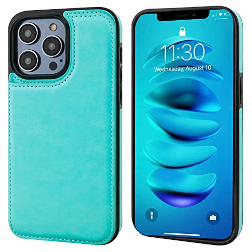 ONETOP for iPhone 14 Pro Max Wallet Case with Credit Card Holder,LightBlue | Kickstand,ID/Cash Holder,Case Wallet with Card Slots,Double Magnetic Clasp,Durable PU Leather Shockproof Cover for Women Men - color: Light Blue