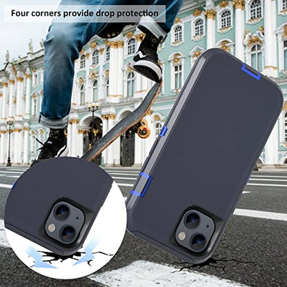 Compatible with iPhone 13 6.1 inch Case,with Screen Protectors,Heavy Duty Rugged Shockproof Full Body Protection Kickstand Case with Belt Clip Holster for iPhone 13 Phone (Blue) - color: Blue