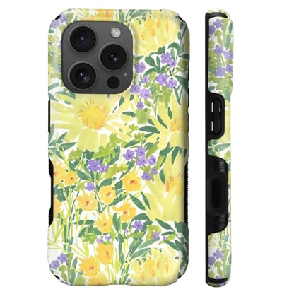 Case for iPhone 16 Pro Max | Anti-Slip Side Handle| Bold Protective Design | Compatible with MagSafe | Bright Yellow Wildflowers | - color: Bright Yellow Wildflowers, size: iPhone 16 Pro Max