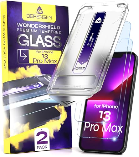 Defenslim for iPhone 13 PRO MAX Screen Protector (2Pack), Easy Auto-Dust & Align Install Kit, 6.7" Tempered Glass, 9H Hardness, Ultra HD Clear, Case Friendly, WonderShield