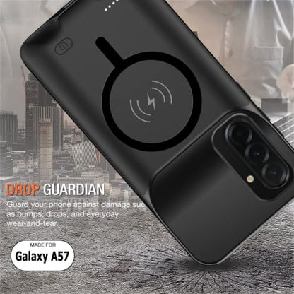 Battery Case for Galaxy A57, Upgraded 12000mAh Rechargeable Portable Wireless Charging Case Compatible with Galaxy A57 5G (6.7 inch) with Carplay Extended Battery Pack Charger Power Case (Black) - size: Galaxy A57