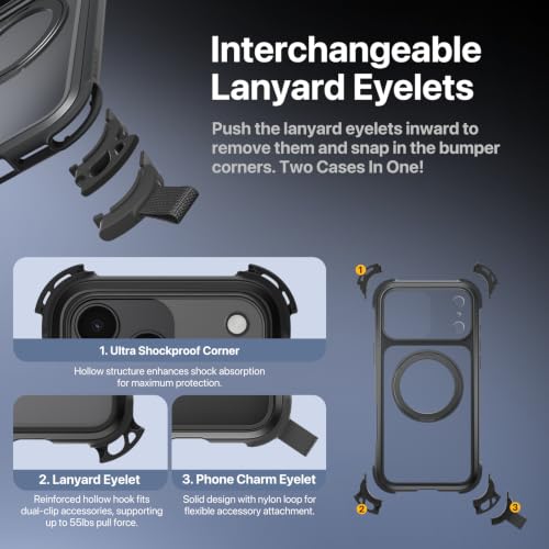 MAGEASY Odyssey Ultra MagSafe 360° Magnetic Stand Crossbody Case with Strap for iPhone 18 Pro Max & 17 Pro Max, 25ft Shockproof TPU + Aluminum Frame, Interchangeable Lanyard Eyelets (Mist w/Kickstand) - color: Mist w/ Kickstand, size: iPhone 18 Pro Max