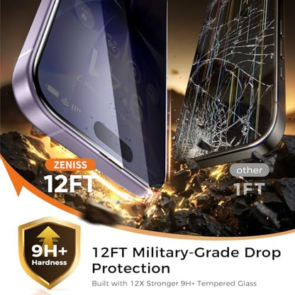 Zeniss NeverBreak 9H+ Hardness for iPhone 17 Privacy Screen Protector 12FT Military Grade Protection (Scratch, Shatter, Drop Resistance) Tempered Glass Full Coverage 6.3", 2 Pack with De-Bubble Card - size: iPhone 17