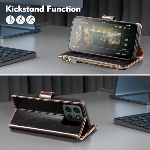 Shieldtop Compatible with Motorola Moto G Power 5G 2025 Wallet Case with Card Holder,Women Men RFID Blocking PU Leather Flip Phone Case Protective Cover Wrist Strap Zipper Credit Card Slots,Coffee - color: Coffee, size: Moto G Power 5G 2025 - 6.8"