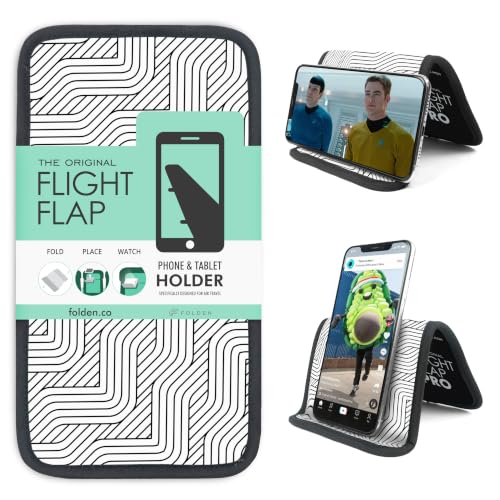 Flight Flap Airplane Phone Holder - Foldable Phone Stand for Plane Travel - color: Mono Lines, size: Large