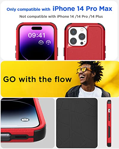 AICase for iPhone 14 Pro Max Case(6.7")Case,Heavy Duty 3-Layer Rugged Pocket-Friendly Phone Cover,Durable Military Grade Protection Shockproof/Drop Proof/Dust-Proof Protective for iPhone 14 Pro Max - color: Red
